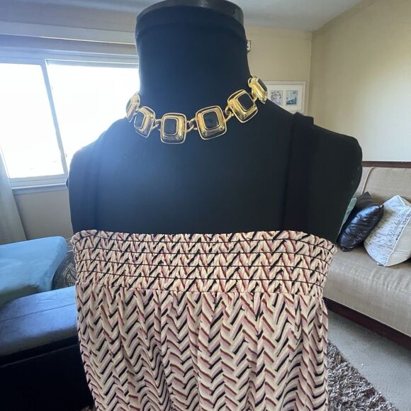 LOFT Maxi Dress Chevron Smocked Women’s Small Sleeveless Boho Casual Ruffle Work - Picture 5 of 13